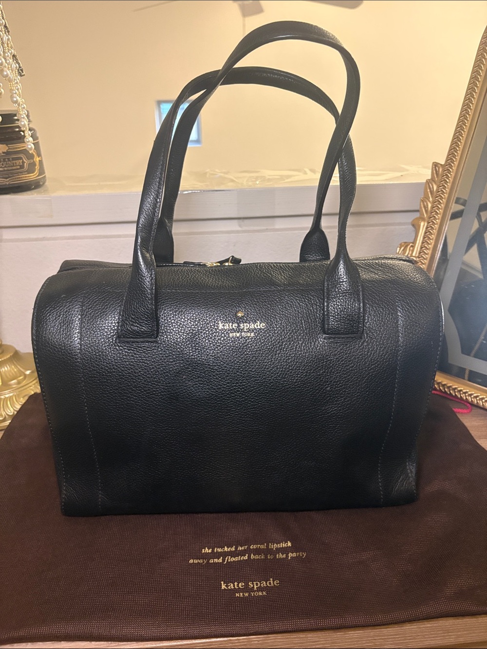 kate spade Black Pebble Leather Duffel Satchel- USED